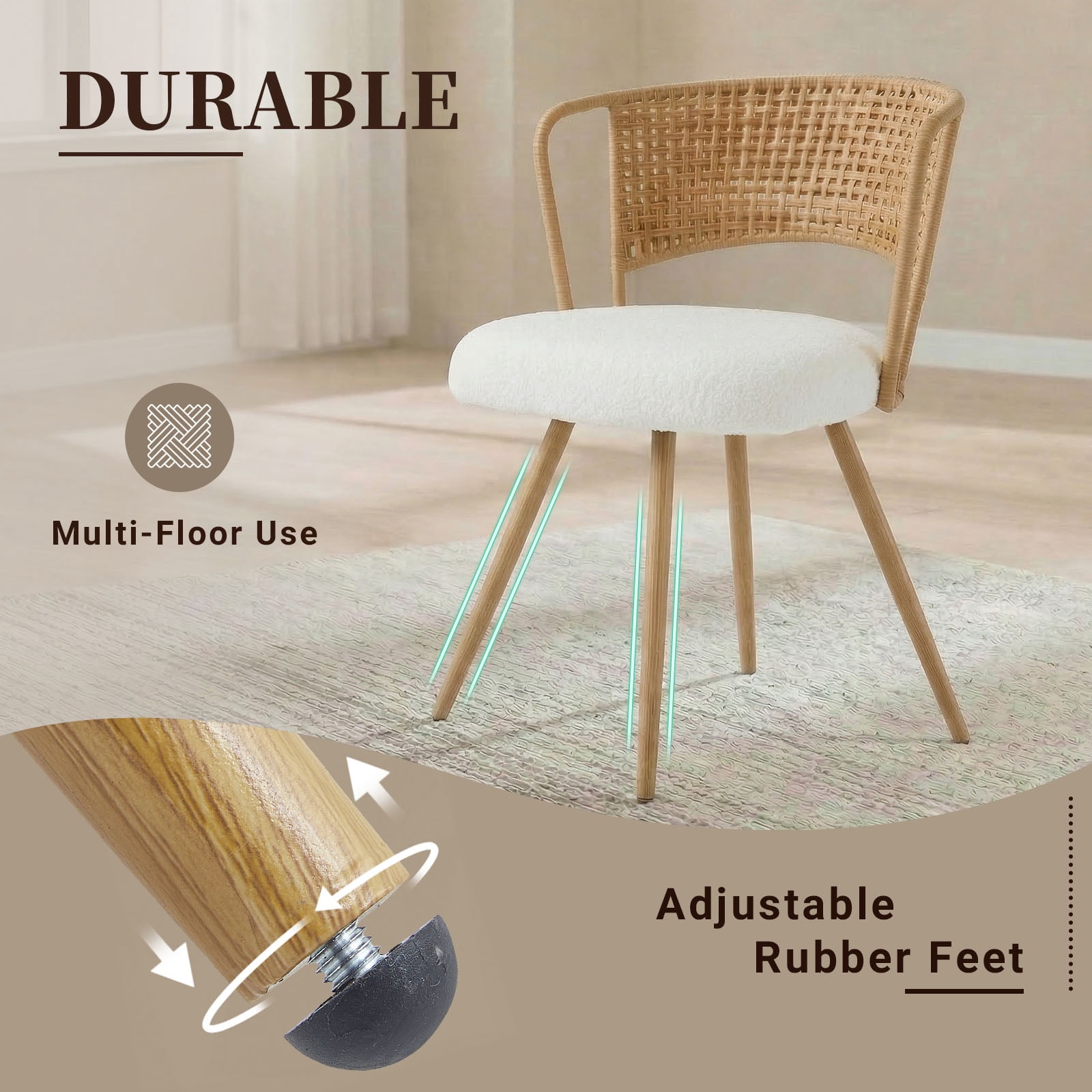 2-Piece Set Wicker Dining Chairs, Farmhouse Soft Cushioned Cane Back Kitchen Chair, Sponge Cushion, Wing-Back Dining Chair With Metal Legs, Suitable For Home And Kitchen (Brown)