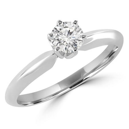 0.33 CT Solitaire Round Diamond 6-Prong Engagement Promise Ring in 10K White Gold, Size 7.25