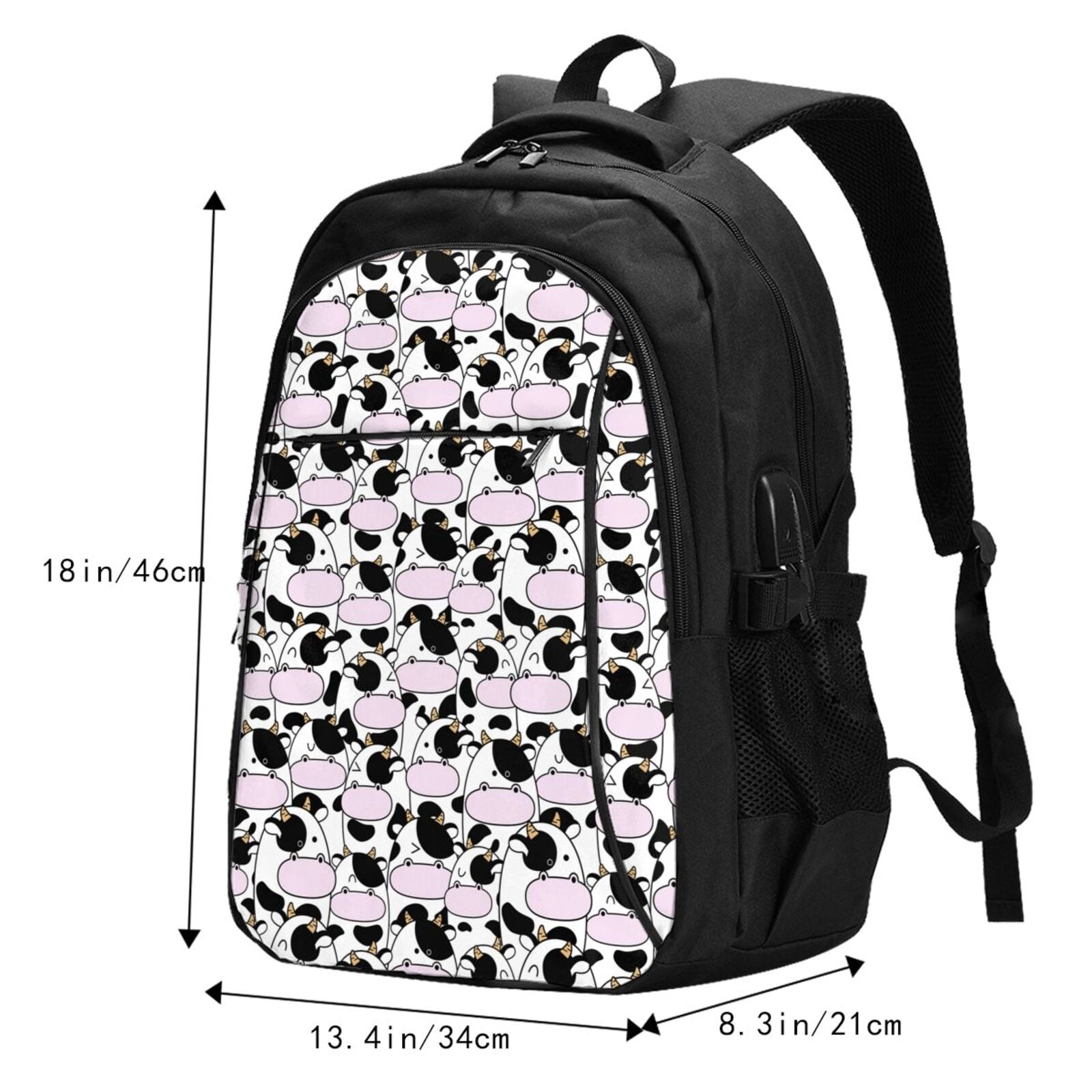 Vsdgher Cute Animal with Cow Print Travel Laptop Backpack, Laptops Backpack with USB Charging Port, Water Resistant Computer Bag Gift for Men & Women