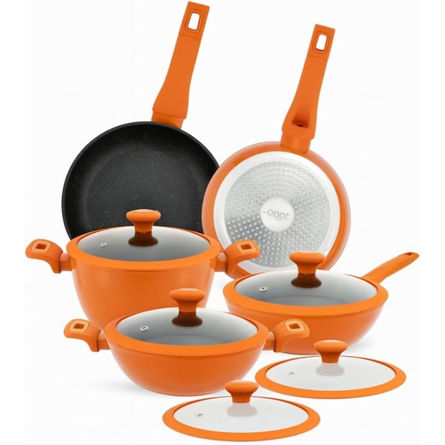 Batería de Cocina Ready Cook Aluminio Antiadherente Tipo Mármol Tapa con válvula de Vapor 10 pzas
