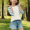 thumbnail image 4 of 3/4 Sleeve Tee Shirt for Girls Striped Printed T-Shirt Crew Neck Toddler Kids Teen Clothes Summer Fall Fashion T-Shirts Pullover Casual Cute Tops Streetwear, Size 4-15, 4 of 7
