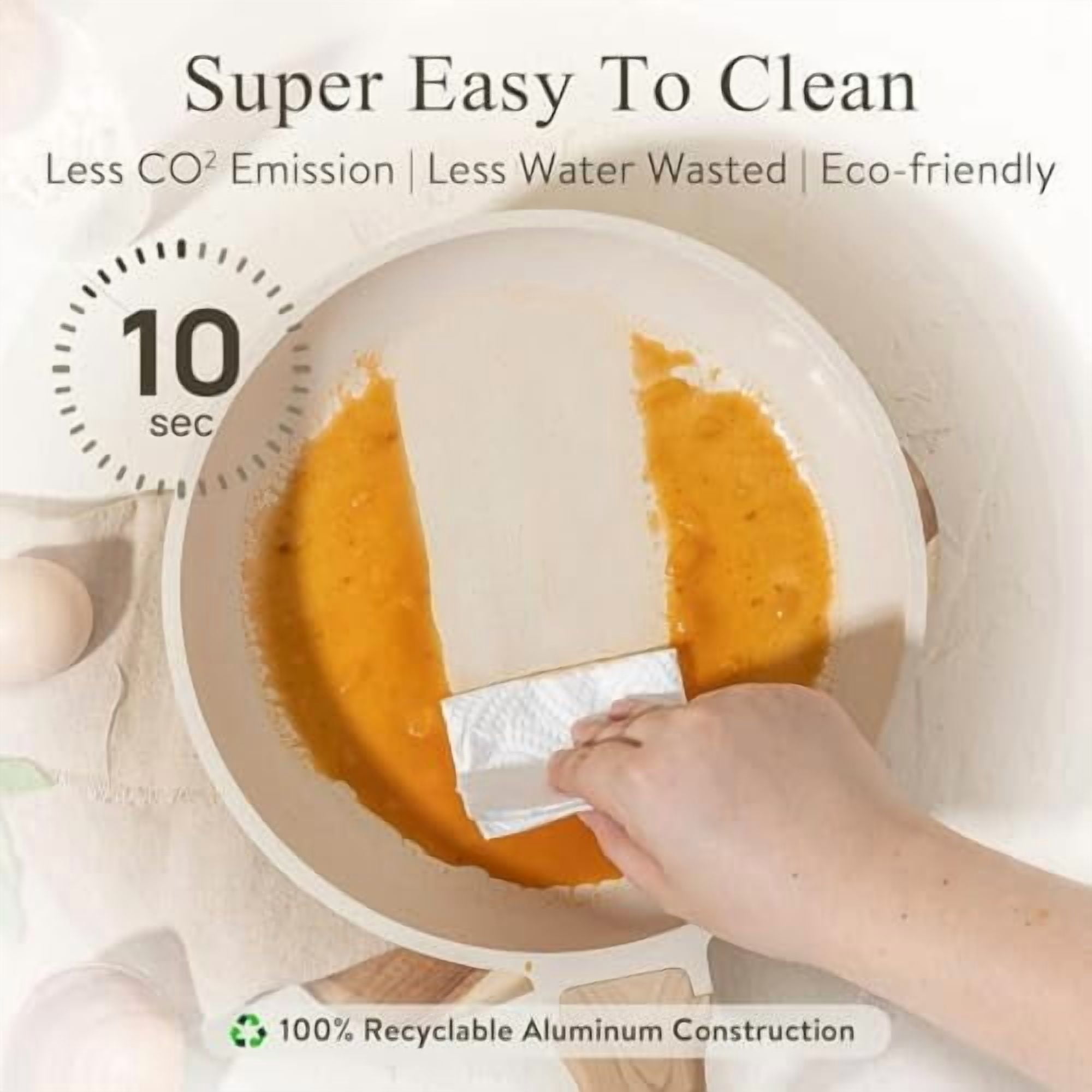Non Stick Frying Pan Skillet, Omelet Pan, Healthy Non Toxic Granite Chef Pan, Induction Compatible Egg Frying Pan with Heat-Resistant Handle, PFOA-Free, Cream White, 12"