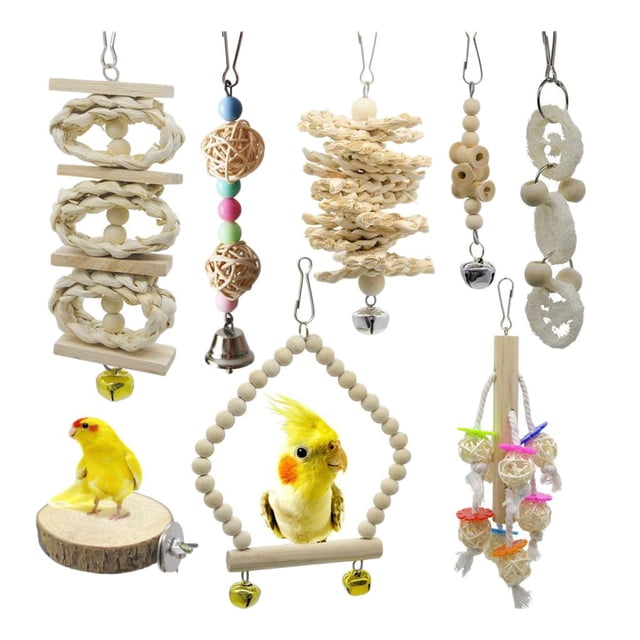 de 8 Juguetes para Masticar Loros de Aves, Soporte de Jaula para Escalar, Juguetes de Naturales, Suministros para Mascotas Yinane Pet Birds Parrot Chew Toys
