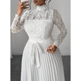 thumbnail image 5 of Plus Size Elegant White Lace Bodice Pleated Waist Tie Long Dress, 5 of 7