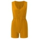 thumbnail image 2 of Gibobby Mono Ajustado de Verano Mono corto informal de verano para mujer, mono liso con escote redondo y botones, camiseta sin mangas, monos con bolsillos(Amarillo， XXL), 2 of 5