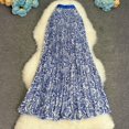 thumbnail image 3 of Summer Boho Floral Maxi Skirts for Women High Waist Flowy Beach Vacation Elastic Waisted Pleated Long Skirt Blue One Size, 3 of 3