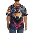 thumbnail image 3 of Sikiie Colorful Wolf Head Men's Wrinkle Free Untucked Cuban Shirt Business Casual Button Down Shirts Short Sleeve Shirt3X-Large, 3 of 5