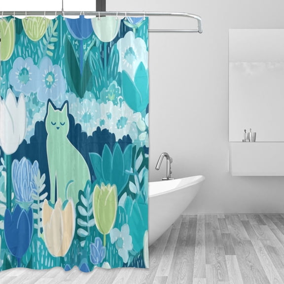 Yayeee Shower Curtain with Hooks 72"x72" Waterproof Fabric Bathroom Hanging Decor, Vibrant Cat Pattern