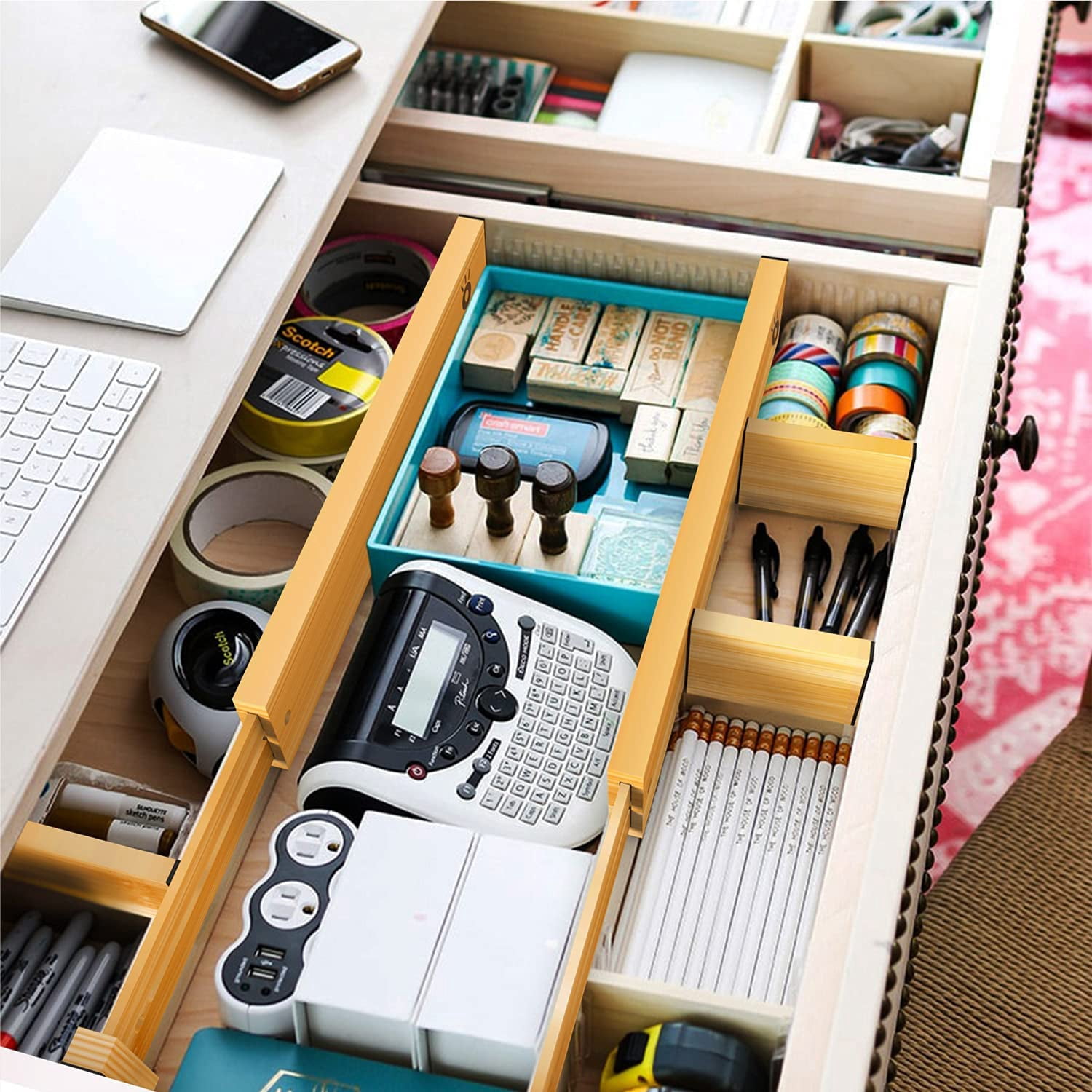 ANTOWIN 10Pack Bamboo Drawer Dividers, Expandable Drawer Separators Splitter, 17-22 inches Adjustable Spring-loaded Organizer for Large Utensil, Clothes, Tools Drawers