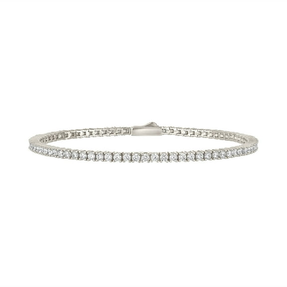 CLEOPIA 925 Sterling Silver Tennis Bracelet for Women – Classic Round Cut Cubic Zirconia (CZ) Diamond Simulant – 7 Inch Hypoallergenic Silver Jewelry with Secure Box Clasp – Rhodium Plated