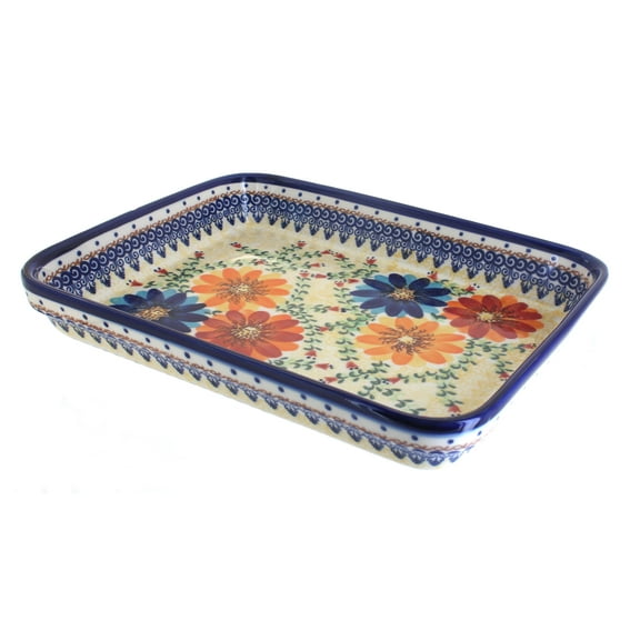 Blue Rose Polish Pottery Autumn Burst Medium Rectangular Baker