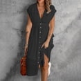 thumbnail image 2 of IROINNID Dress for Women 2023 Formal Evening Night Dress Deep V Single Breasted Short Sleeve Waist Double Tulle Solid Color Dress Shirt Dress,Black, 2 of 5