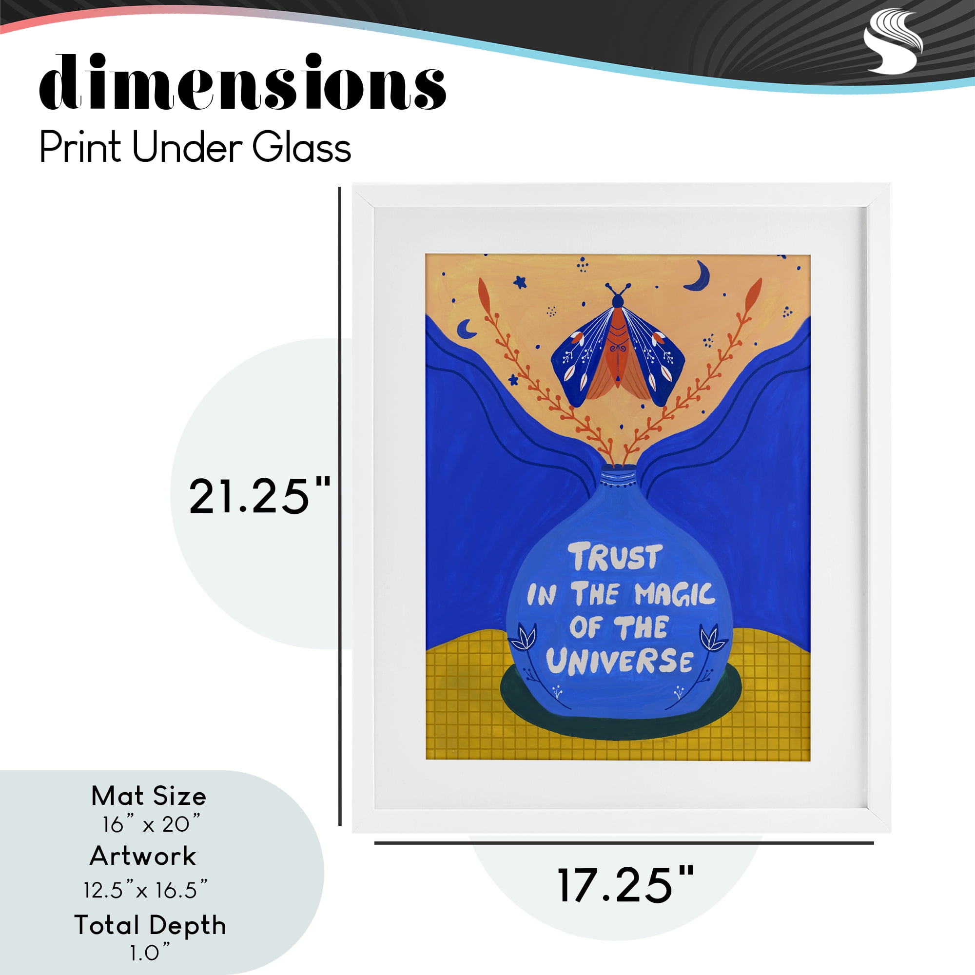 Trust In Magic Of Universe White Framed Print Under Glass, design by Nabeela Rumi