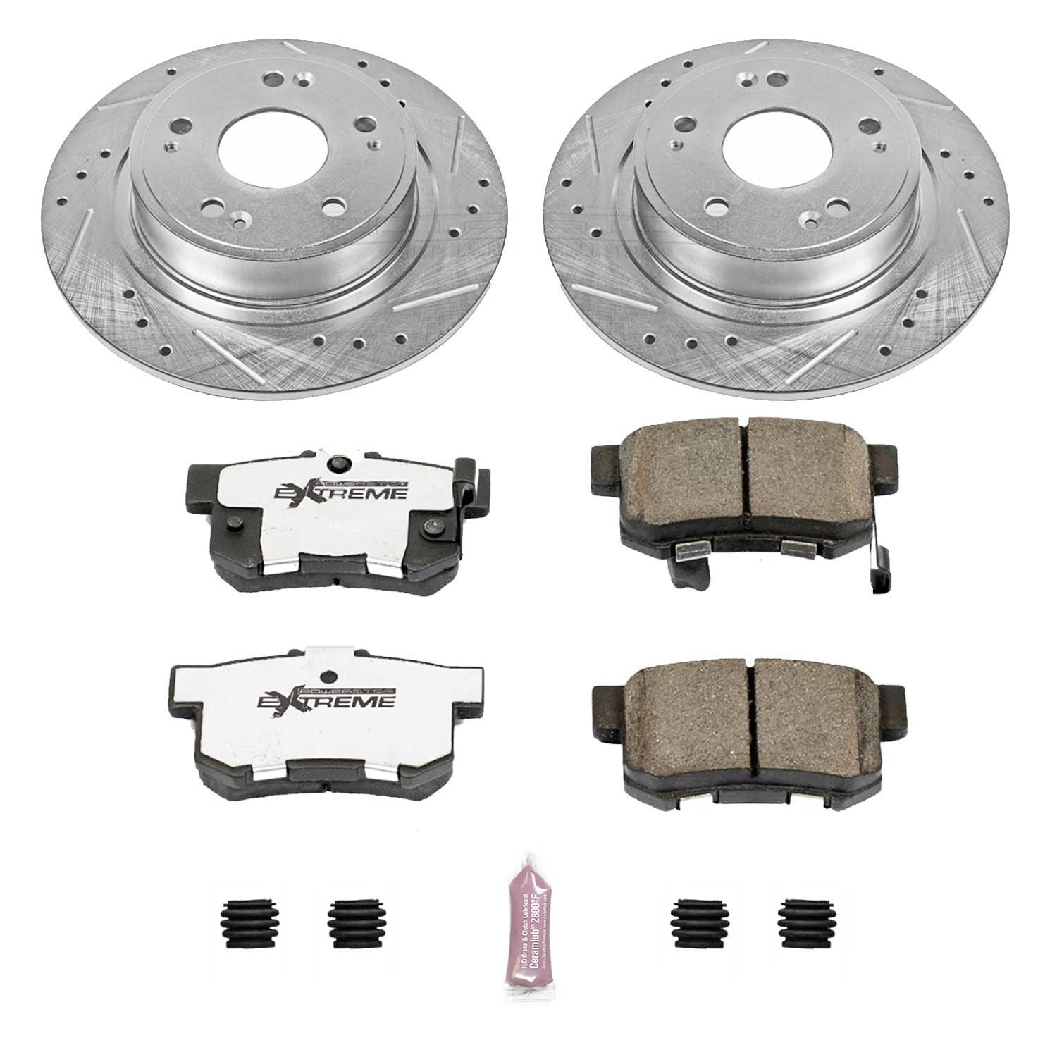 PowerStop Rear Z26 Street Warrior Carbon-Fiber Ceramic Brake Pad and Drilled and Slotted Rotor Kit Fits: ACURA HONDA Select Models K3128-26