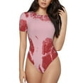 thumbnail image 1 of Saiise Grenouillère à Motif de Viande Rayée pour Femmes Manches Courtes Col Rond Pyjama Extensible avec Fermeture à Pression-Moyen, 1 of 7