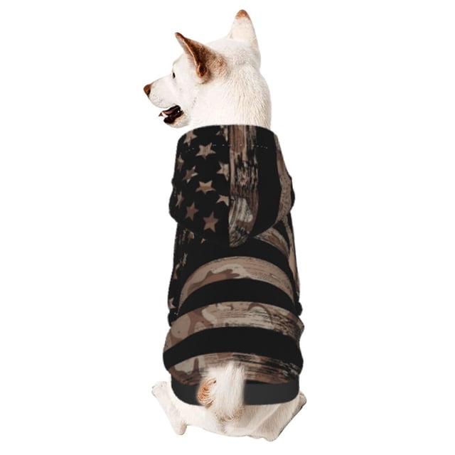 Fotbe American Flag with Desert Camouflage Sudadera con Estampado para Perros Pequeños – Suéter con Capucha para Mascotas, Tela Suave de Forro Polar con Bolsillo-X-Small