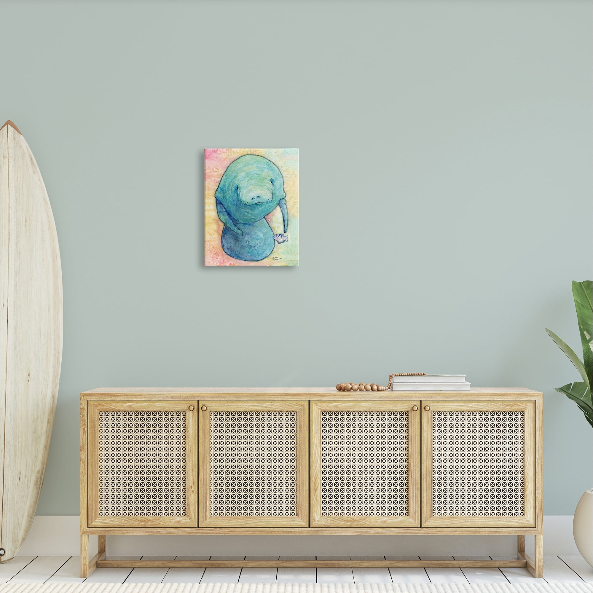 Stupell Industries Aquatic Manatee Among Fish Rainbow Watercolor Detail Painting Gallery Wrapped Canvas Print Wall Art, Design by Steve Vanderbosh