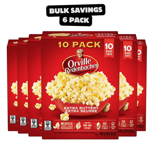 Orville Redenbacher's Extra Buttery Microwave Popcorn (6 packs of 10 x 82 gram bags, 60 bags total)
