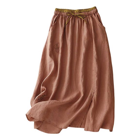 oqasdz Womens A Line Skirt Solid Color Embroidery and Tie Detail Flowy for Casual Vacation Comfortable Versatile Fashion Party Streetwear