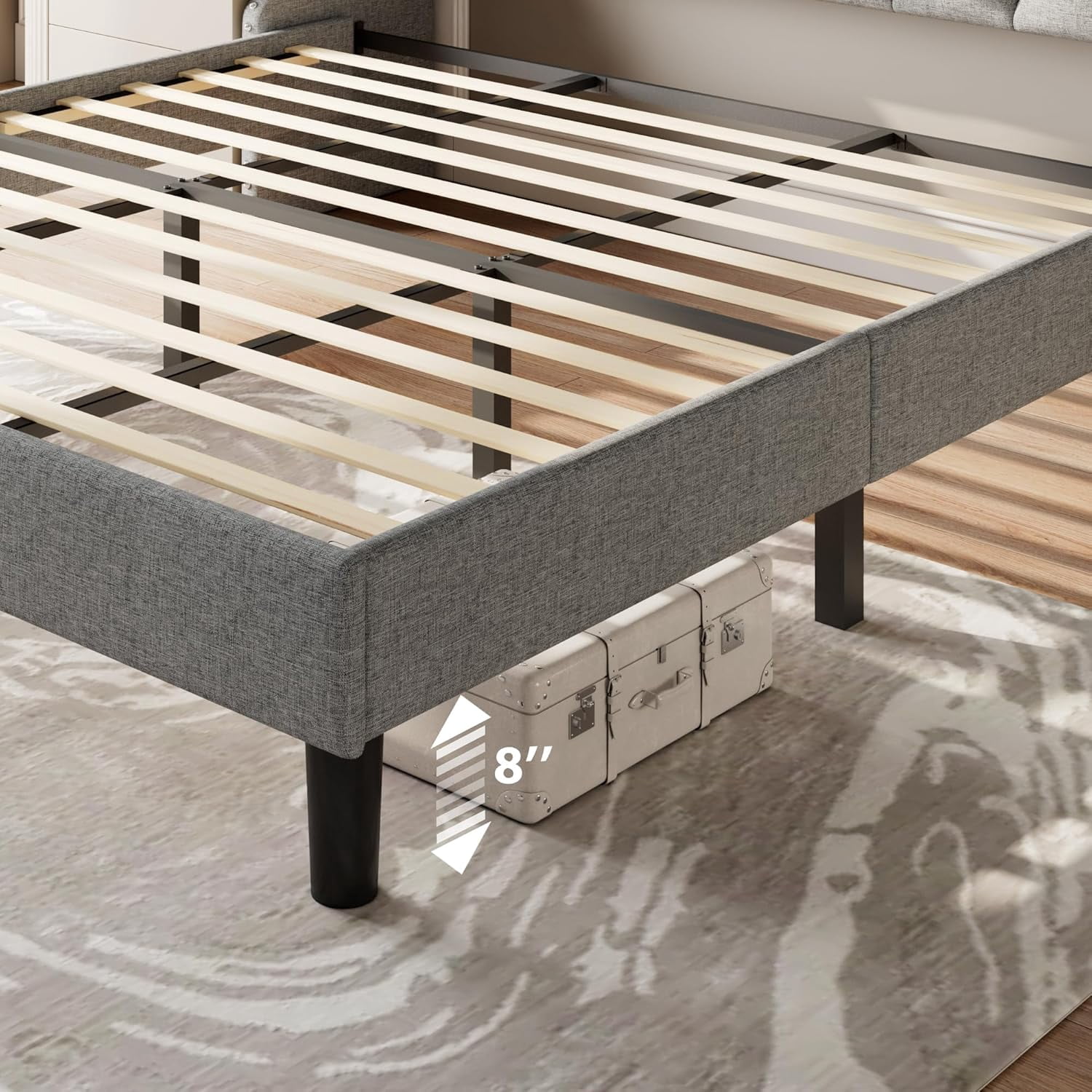 AENKYO King Size Platform Bed with Fast Charging Station, Storage Wingback Headboard, No Box Spring Needed, Gray
