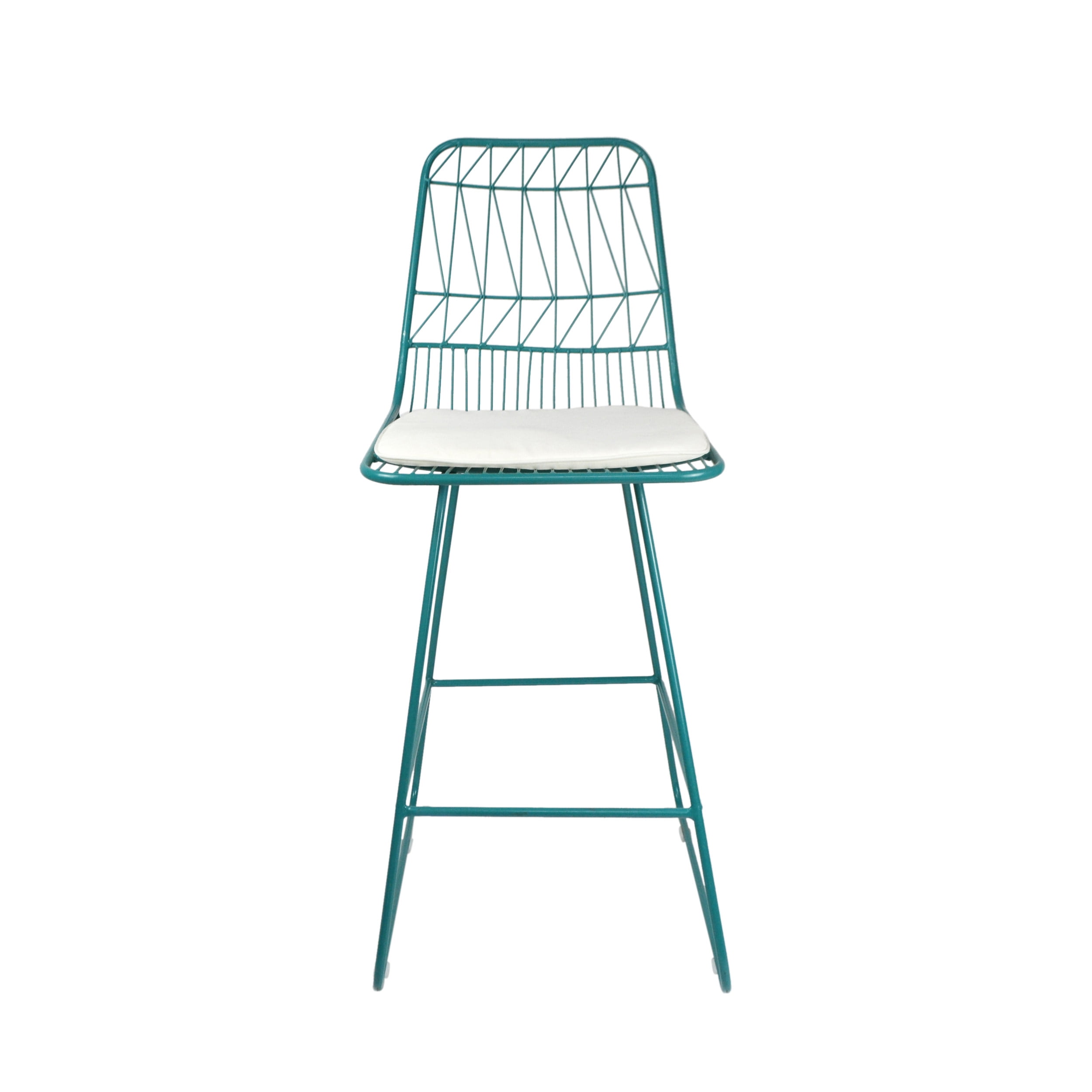 Outdoor Wire Frame Counter Stool Set of 2, Height Bar Seats for Patio Bar, Ivory