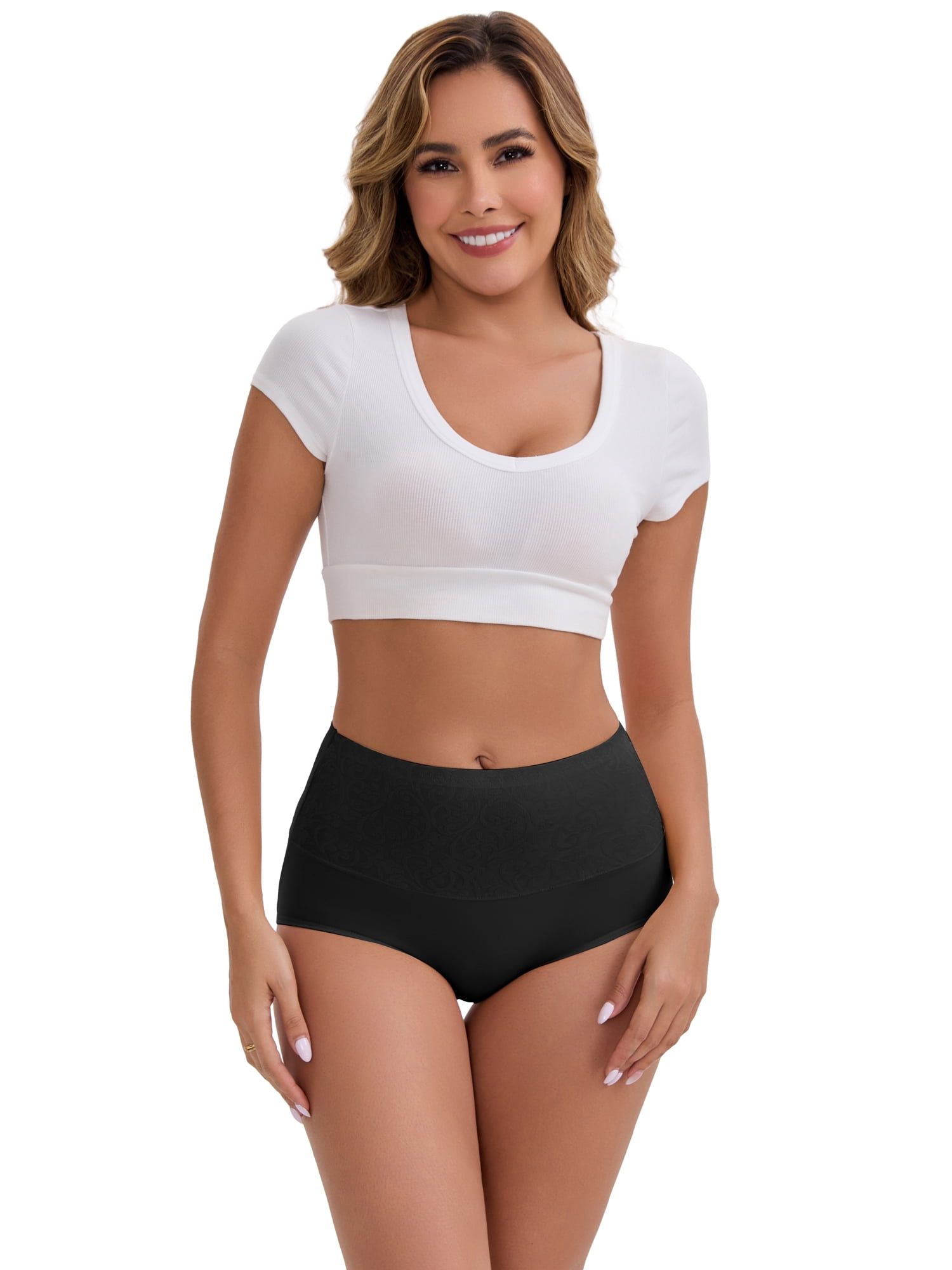 DARING DIVA Women's High-Waisted Underwear 5 Pcs L Black, Apricot, Gray