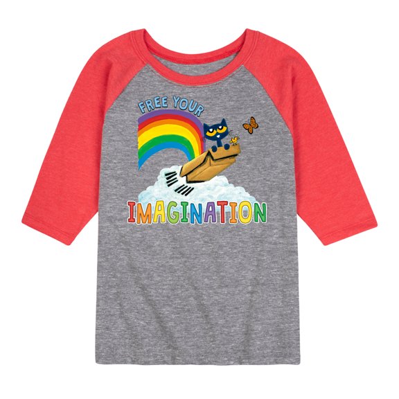 Pete The Cat - Flying Box Free Your Imagination - Toddler And Youth Raglan Graphic T-Shirt