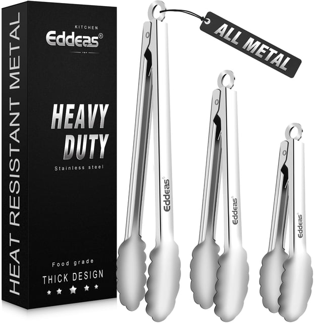 Pinzas de cocina Eddeas, totalmente metálicas, resistentes al calor, 600 °C, juego de 3