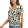 thumbnail image 2 of Wukai Skull with Cash Casual V-Neck Graphic Tees for Women: Lightweight and Breathable Summer Tops with Stylish Design-Large, 2 of 8