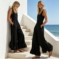 thumbnail image 3 of Quixlent Women's Summer Sleeveless Jumpsuit Ruffle Wide Leg Pants Rompers Casual Beach Vacation One Piece Outfits with Pockets, 3 of 8