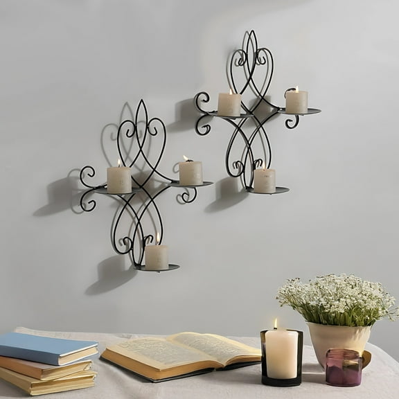 Black Iron Candle Sconces Wall Decor, 3-Candle Holders, Elegant Wall Candle Holders, Great for Living Room, Bedroom, and Dining Room, Long-Lasting and Stylish Design