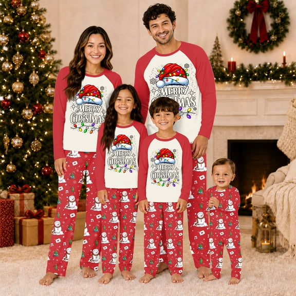 Family Matching Christmas Pajamas Set, Raglan Long Sleeve 2-Piece PJs for Family Members of All Ages, Christmas Printed Soft Holiday Loungewear for Xmas Photoshoot