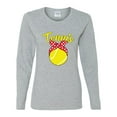 thumbnail image 2 of Wild Bobby, Tennis Mom Cute Bow Ribbon Tennis Ball, Mother's Day, Women Graphic Long Sleeve T-Shirt, Heather Grey, Small, 2 of 3
