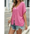 thumbnail image 5 of Short Sleeved Oversized Women Solid V-neck Casual Loose Knit Sweater Lightweight Button Tops, 5 of 7