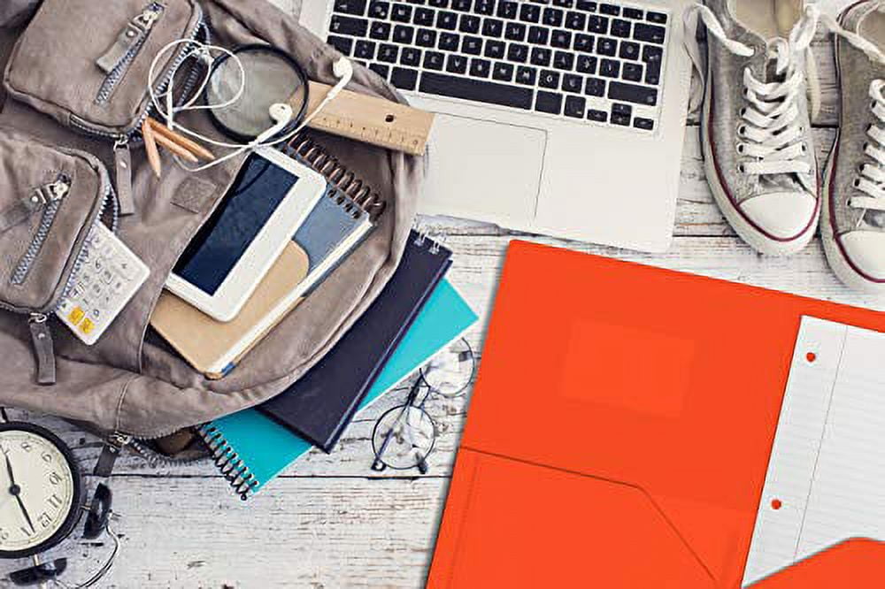 Heavyweight Plastic 2 Pocket Portfolio Folder, Letter Size Poly Folders by Better Office Products, 24 Pack (Orange)