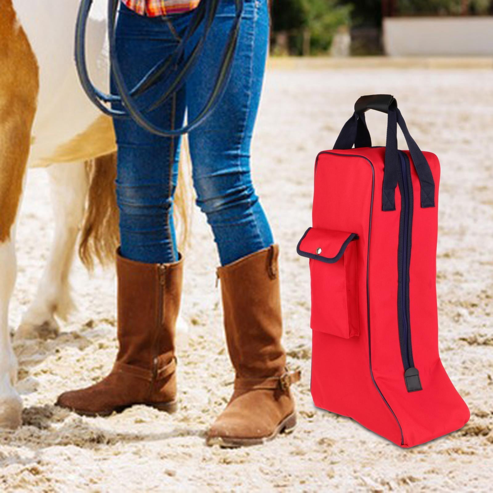 figatia Portable Knight Boot Bag with Carrying Handle for Camping Side Pocket Versatile Large Capacity Equestrian Equipment Organizer Red