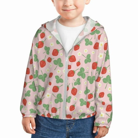 

Lukts Strawberry And Flowers Print Children s Long-Sleeved Sun Protection Clothing Hooded Sweatshirts for Boys and Girls Outdoor Sports-5 Years