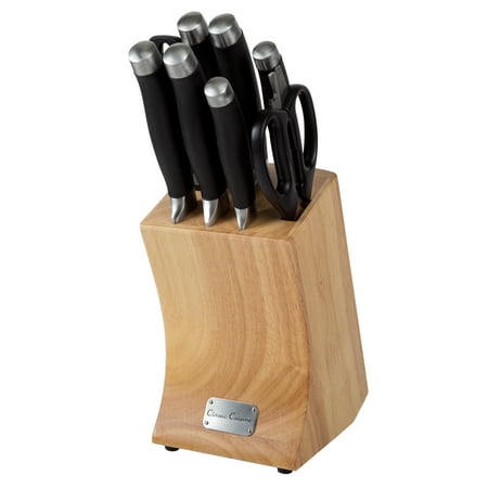 Professional Quality 9 Piece Stainless Steel Knife Set with Shears Sharpener Chef Bread Santoku Filet Paring Knives and Wood Block by Classic