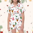 thumbnail image 2 of Bjutir Girl Pajamas Casual Christmas Printed Button Down Collar Short Sleeve Top Shorts Pajama Set Crew Neck Cute Print Kids Sleepwear,6-7 Years, 2 of 5