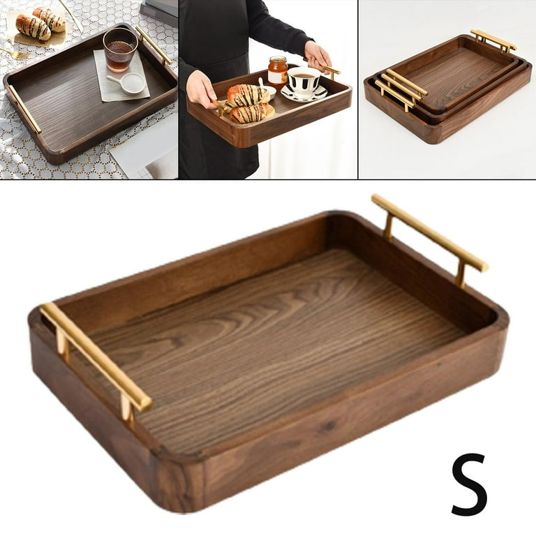 Samhita Acacia Wood Serving Tray With Handles - 10x10x1.75 Inch, Snack Tray, Breakfast Tray