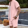 thumbnail image 5 of BLTIBY Men's Summer Beach Outfits 2 Piece Short Sleeve Button Shirts and Shorts Texture Vacation Sets Lightweight Pink L, 5 of 6