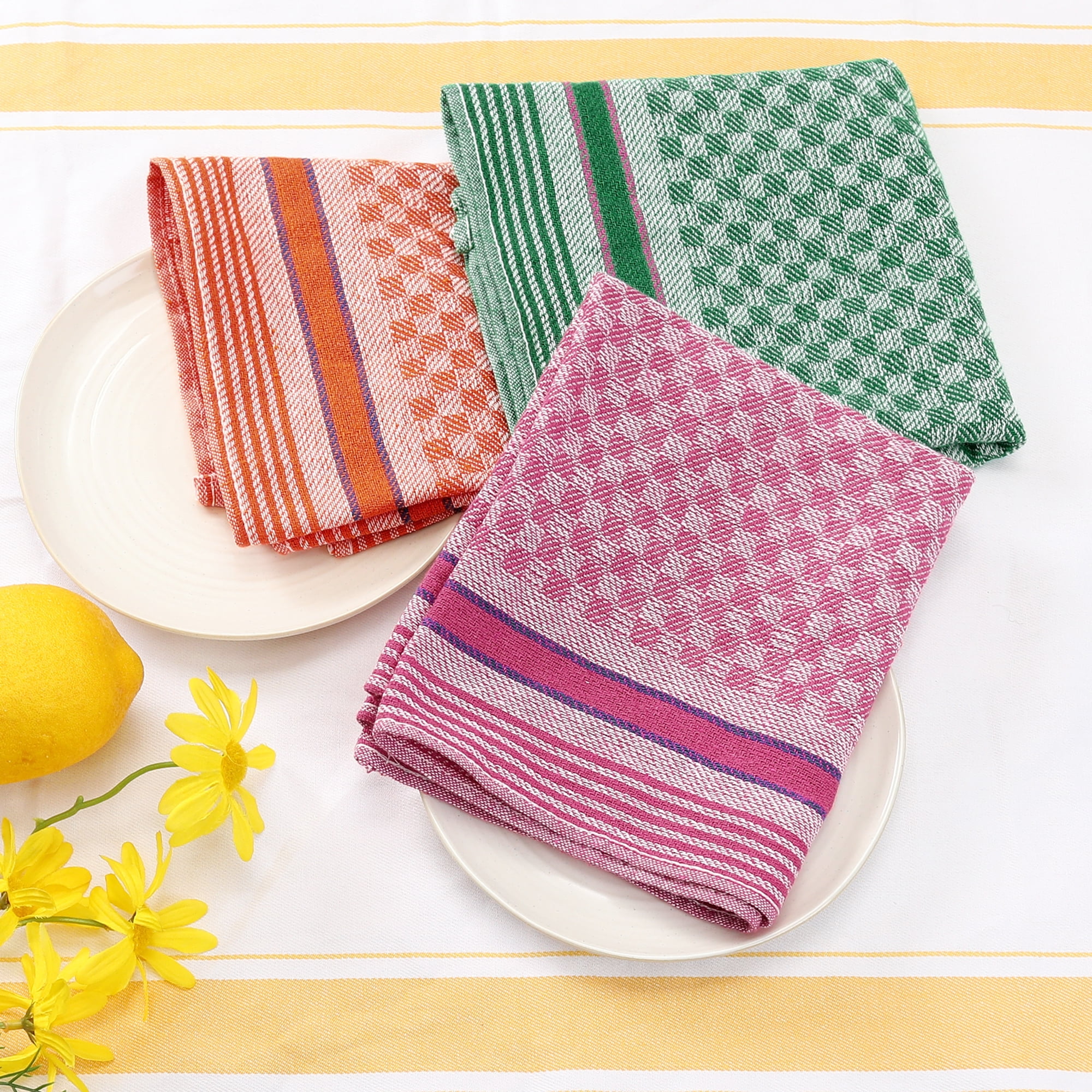 Unique Bargains Waffle Weave Cotton Absorbent Kitchen Dish Towels 15"x25" Pink