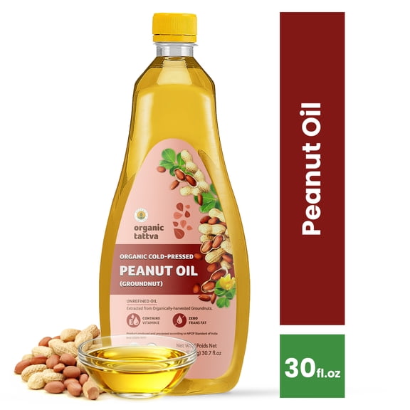 Organic Tattva Cold Pressed Peanut (Groundnut) Oil for Cooking 30.7 fl oz (900 ml), Vitamin E & D Rich, No Added Preservatives, USDA Certified