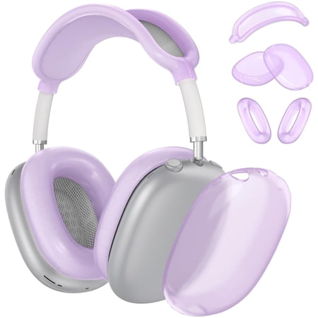 Natural Silicone Case for AirPods Max Earphones Scratch-Resistant Earpads Earmuff Headband Cover (Clear Purple )