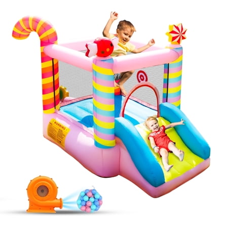 HEMOPOW Candy-Themed Inflatable Bounce House with Slide for Kids Ages 3–6, Small Indoor or Outdoor Play Castle, Includes Blower