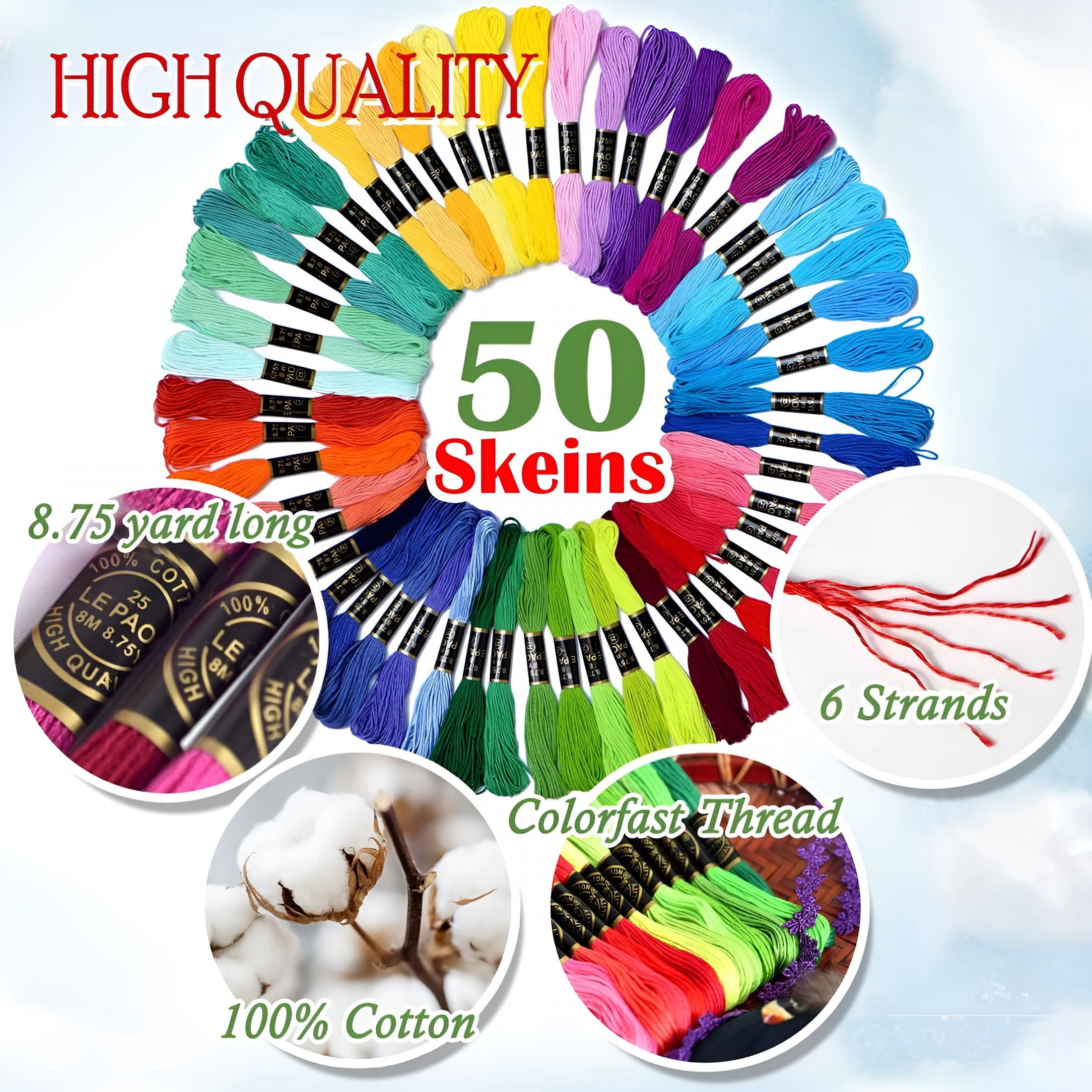 CURYMAY Friendship Bracelet String 500 Skeins Rainbow Color Embroidery Floss Cross Stitch Embroidery Thread Cotton Floss Bracelet Yarn, Craft Floss 50skeins x10 Pack