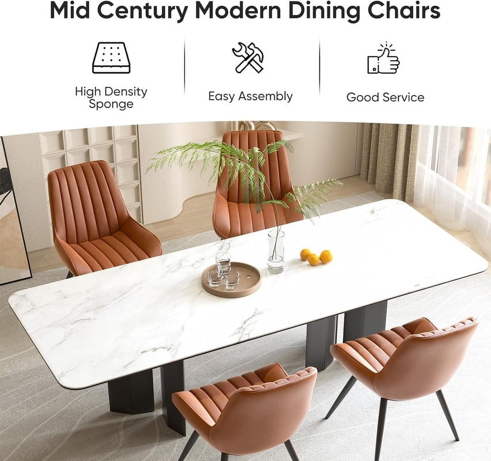 Hawsaiy Modern Upholstered Dining Chairs Set of 4, Comfy Kitchen Side Chairs with Thick Cushions & Metal Legs, Brown
