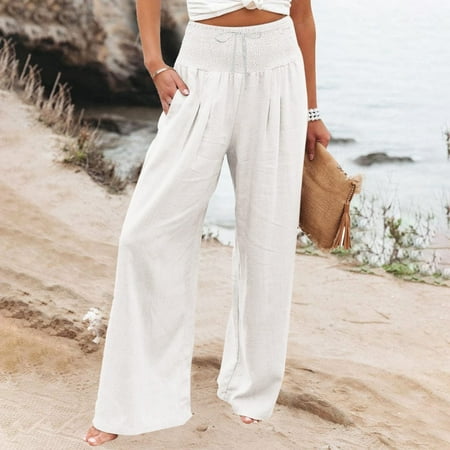 SNKSDGM Women s Plus Panties for Women Plus Size Womens Dress Pants Plus Size Petite High Waist Wide Leg Palazzo Pants for Women Smocked Elastic Waist Loose Comfy Casual Pants Pockets