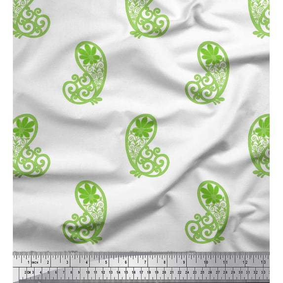 Soimoi Green Cotton Duck Fabric Floral & Paisley Fabric Prints By Yard 42 Inch Wide