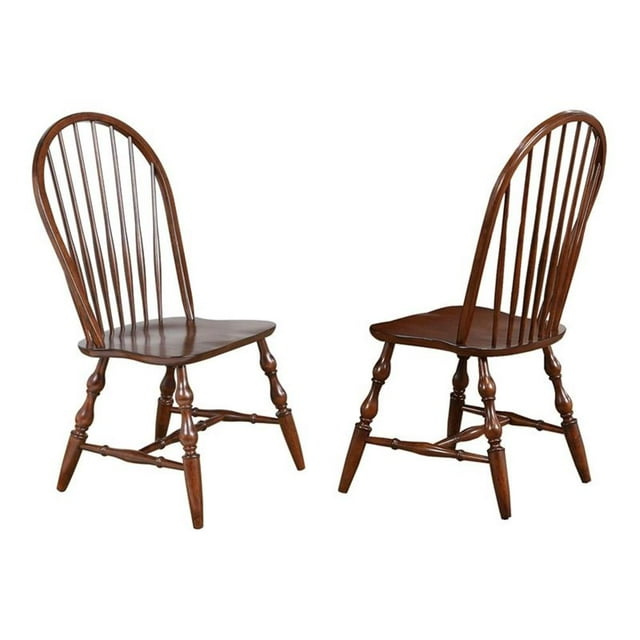 Pemberly Row Windsor Solid Wood Dining Chairs in Chestnut (Set of 2)